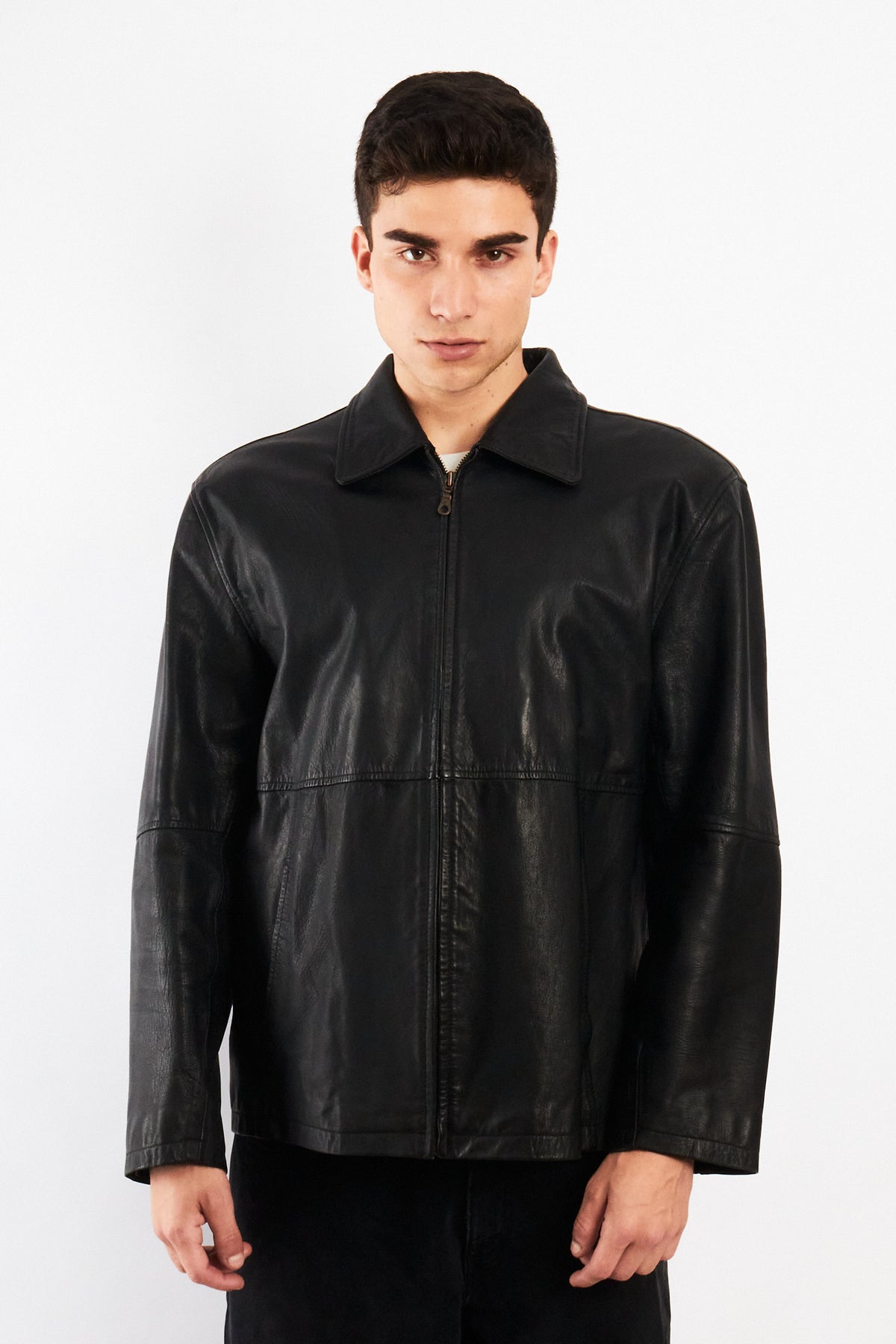 2000 Vintage Black Leather Harrington Jacket (M/L)