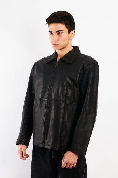 2000 Vintage Black Leather Harrington Jacket (M/L)