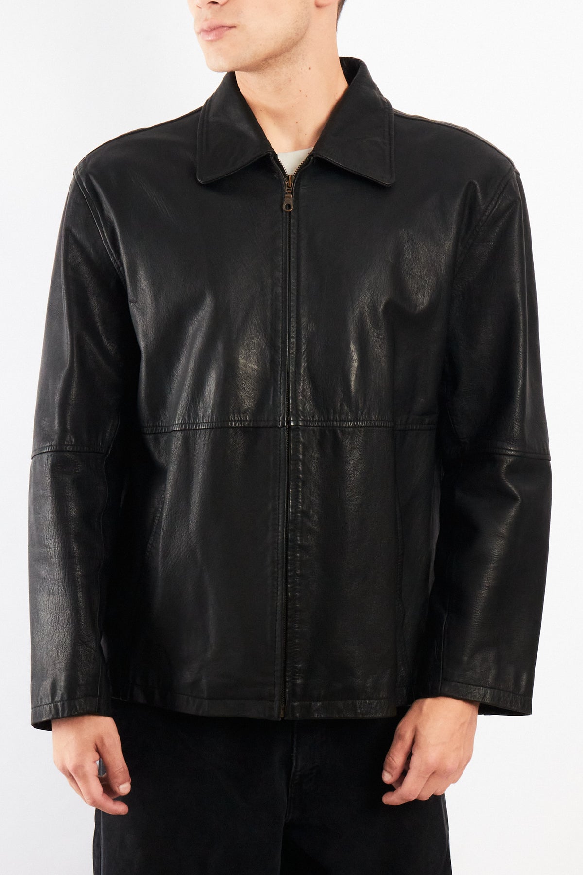 2000 Vintage Black Leather Harrington Jacket (M/L)