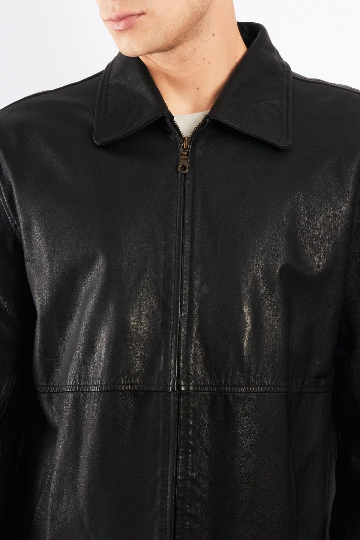 2000 Vintage Black Leather Harrington Jacket (M/L)