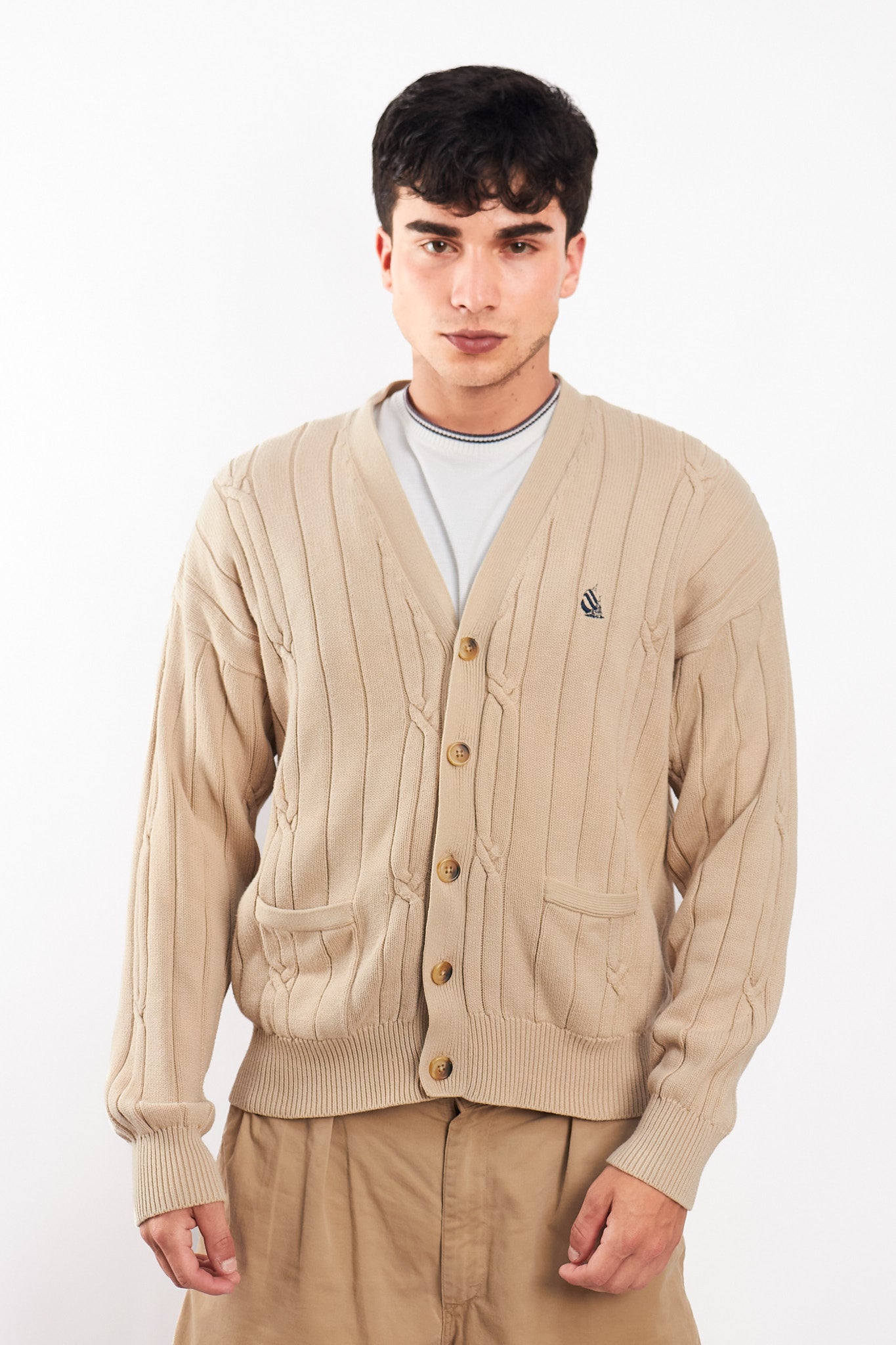 1990 Vintage Nautica Beige Knitted Cardigan (M/L)
