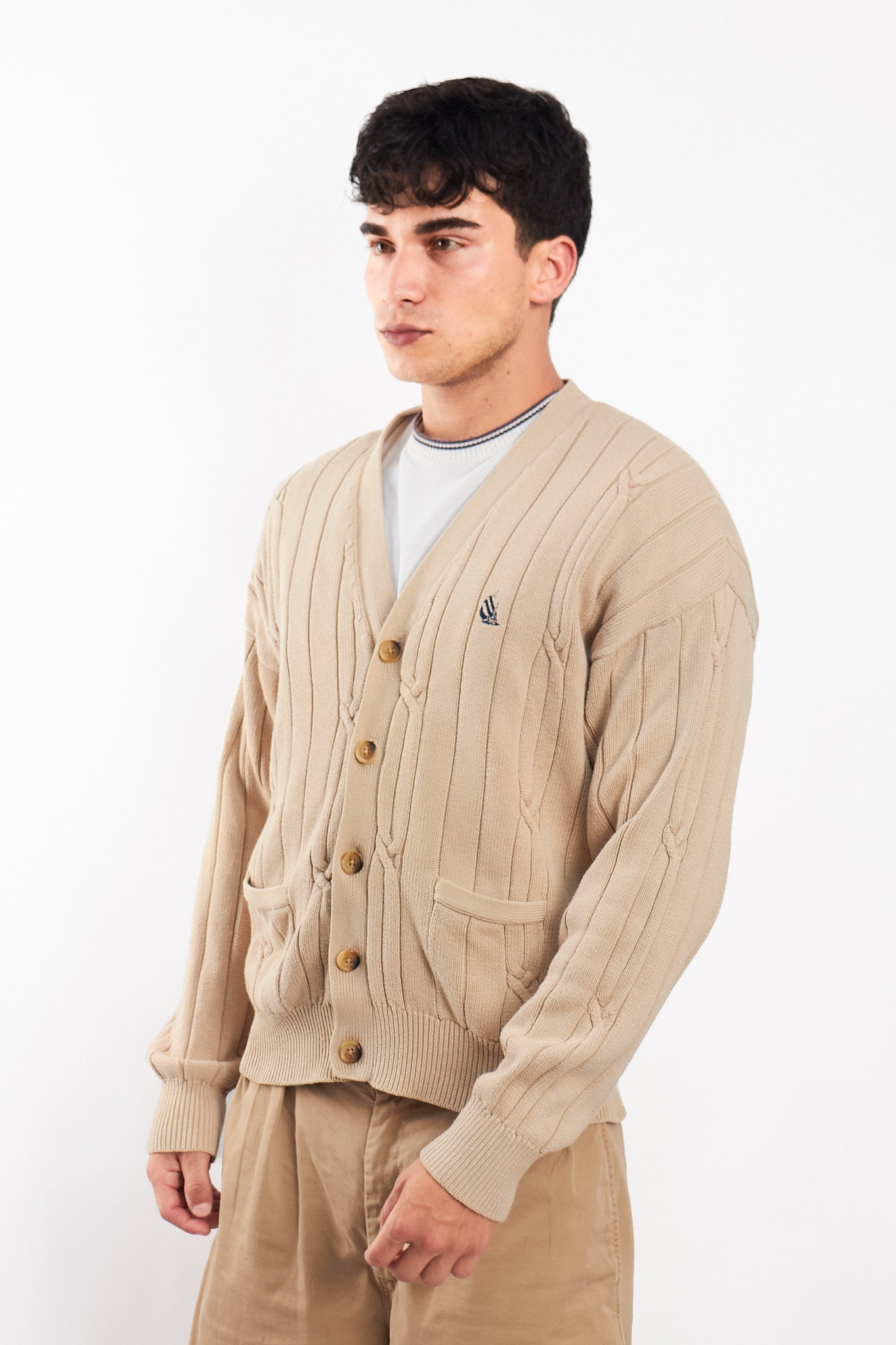 1990 Vintage Nautica Beige Knitted Cardigan (M/L)