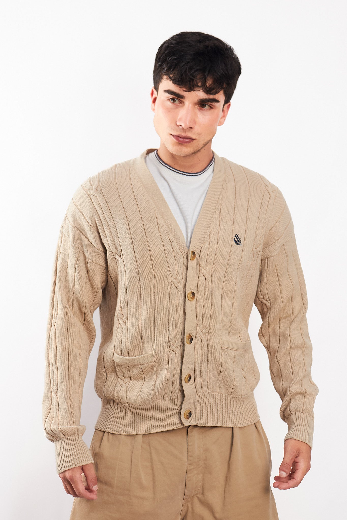 1990 Vintage Nautica Beige Knitted Cardigan (M/L)