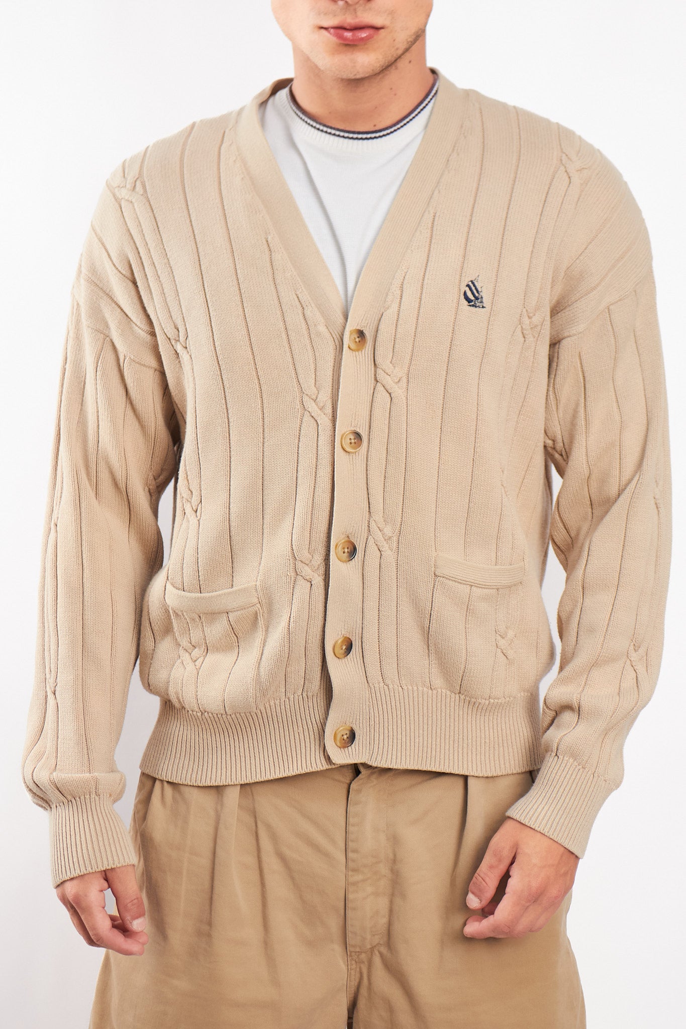 1990 Vintage Nautica Beige Knitted Cardigan (M/L)