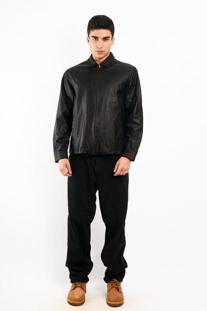 2000 Vintage Leather Black Harrington Jacket (M)