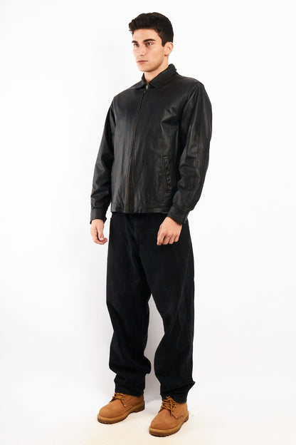 2000 Vintage Leather Black Harrington Jacket (M)