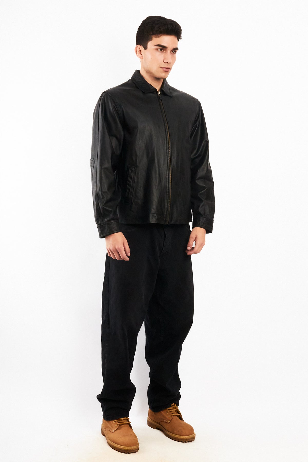 2000 Vintage Leather Black Harrington Jacket (M)