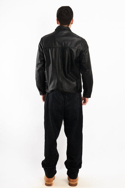 2000 Vintage Leather Black Harrington Jacket (M)