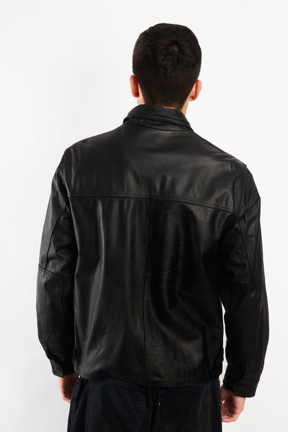 2000 Vintage Leather Black Harrington Jacket (M)