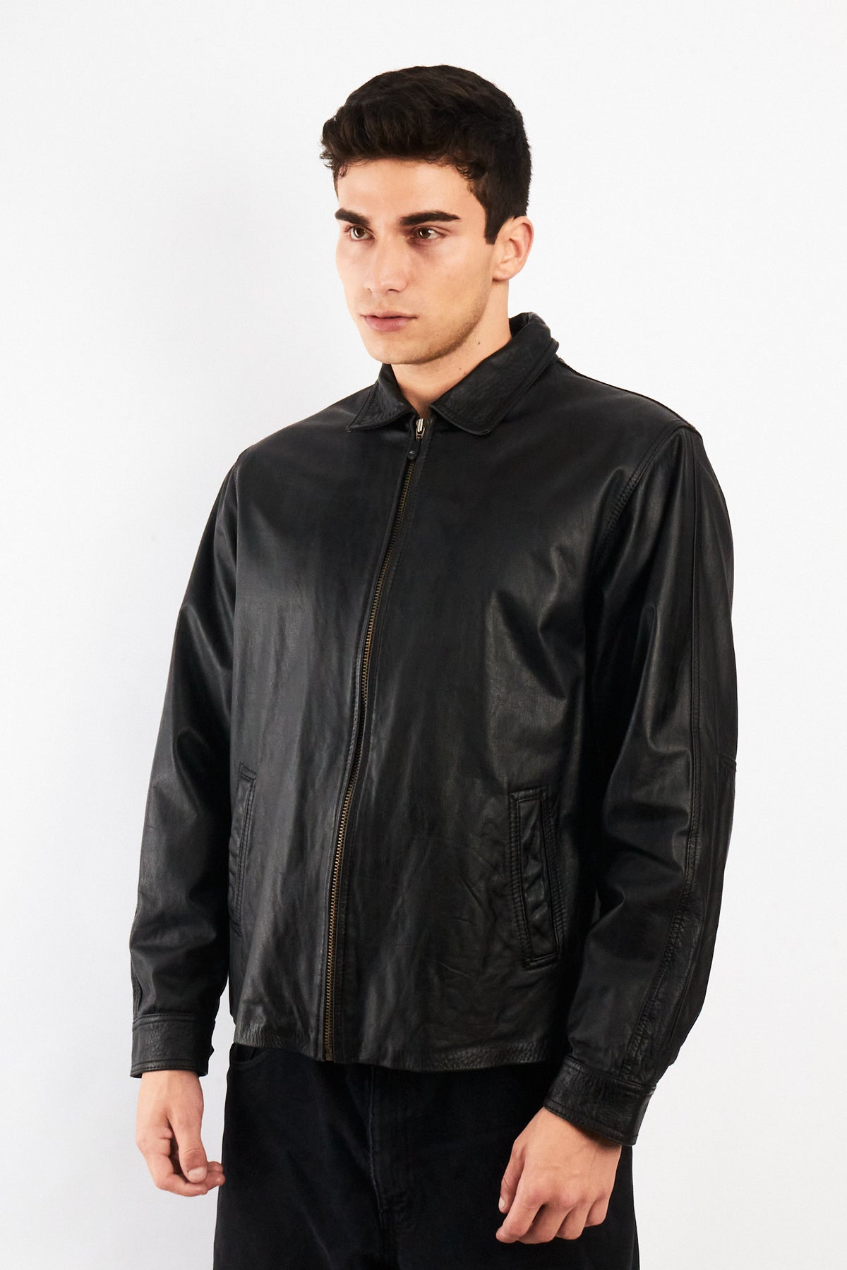 2000 Vintage Leather Black Harrington Jacket (M)