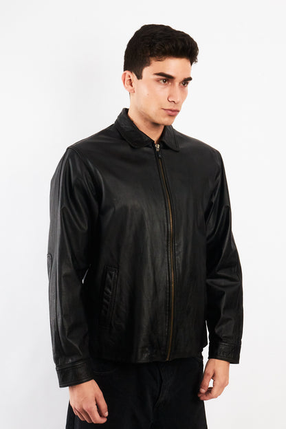 2000 Vintage Leather Black Harrington Jacket (M)