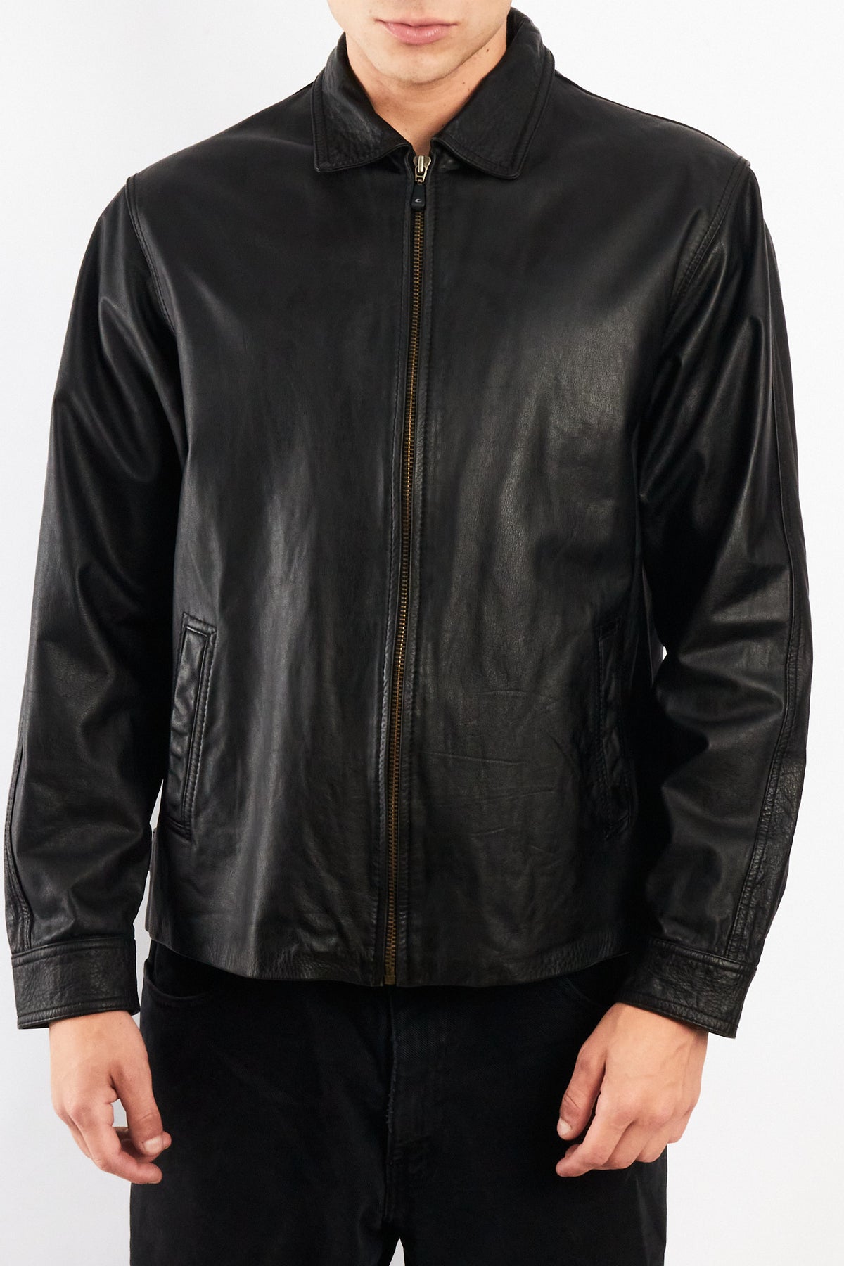 2000 Vintage Leather Black Harrington Jacket (M)