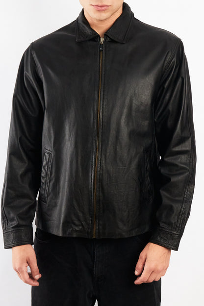 2000 Vintage Leather Black Harrington Jacket (M)