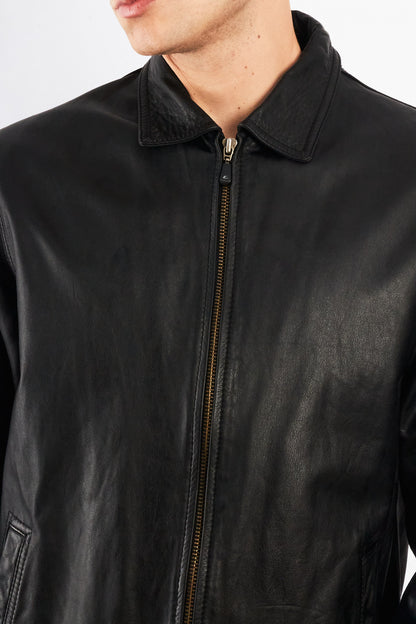 2000 Vintage Leather Black Harrington Jacket (M)