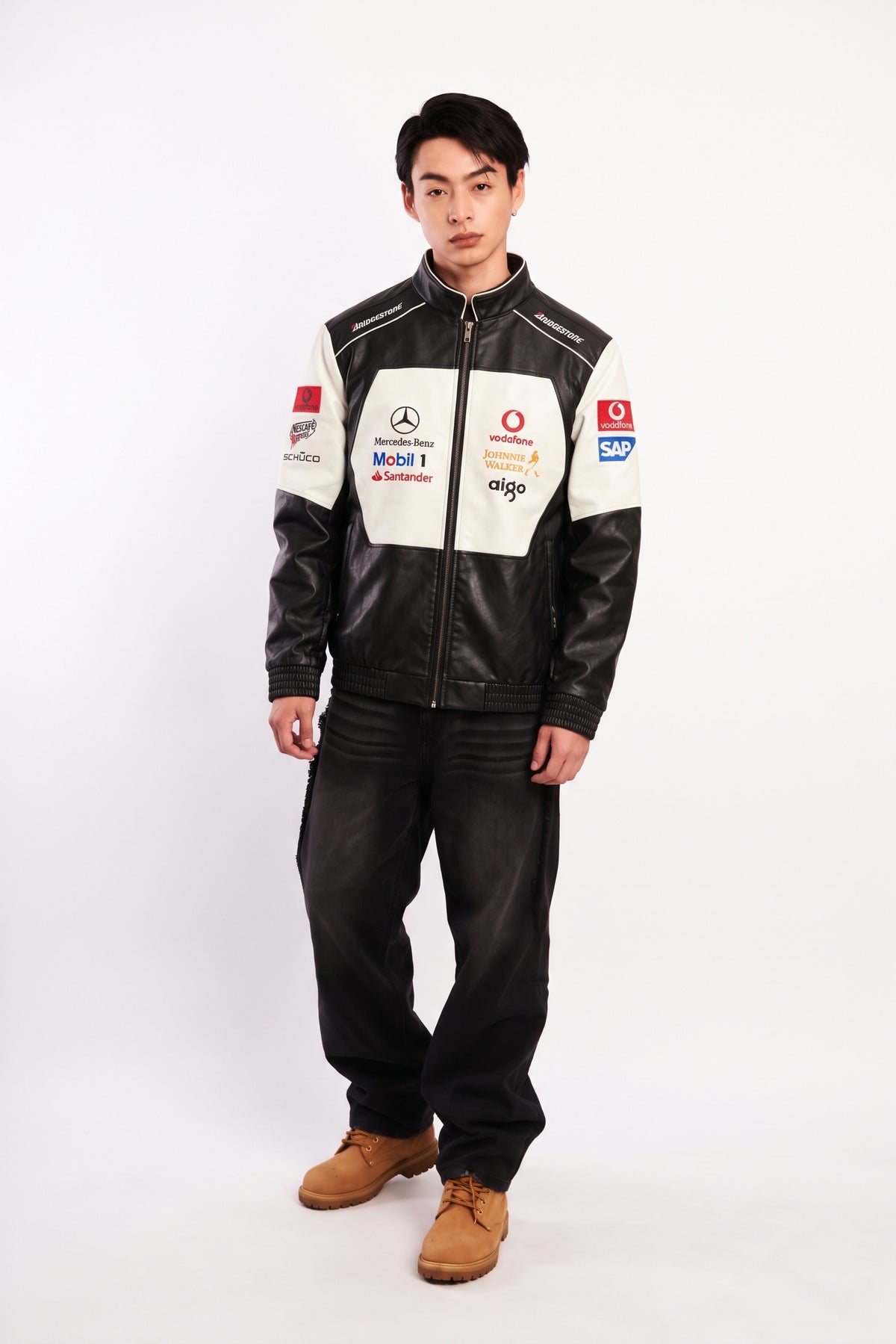 F1 Mclaren Mercedes "Hamilton" Black Vegan Leather Racing Jacket