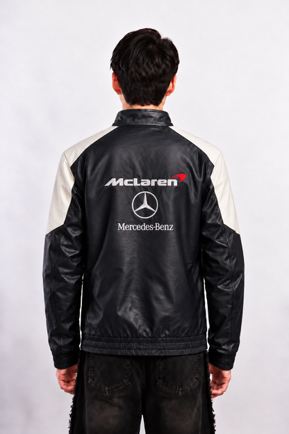 F1 Mclaren Mercedes "Hamilton" Black Vegan Leather Racing Jacket