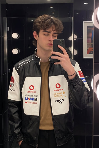 F1 Mclaren Mercedes "Hamilton" Black Vegan Leather Racing Jacket