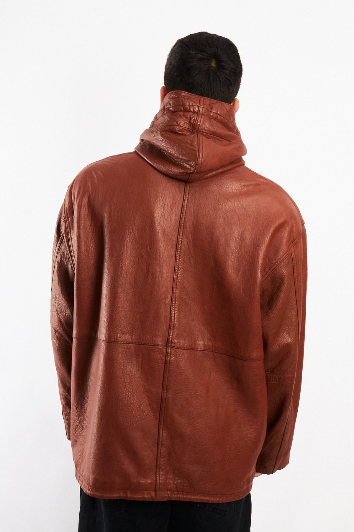 2000 Vintage Leather Caramel Hooded Coat (M/L)