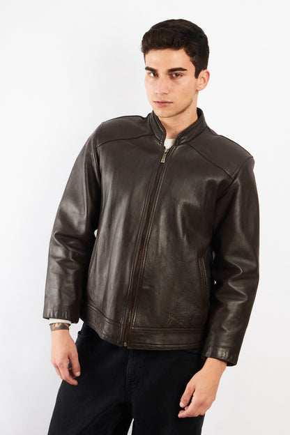 2000 Vintage Chocolate Bomber Jacket (S/M)