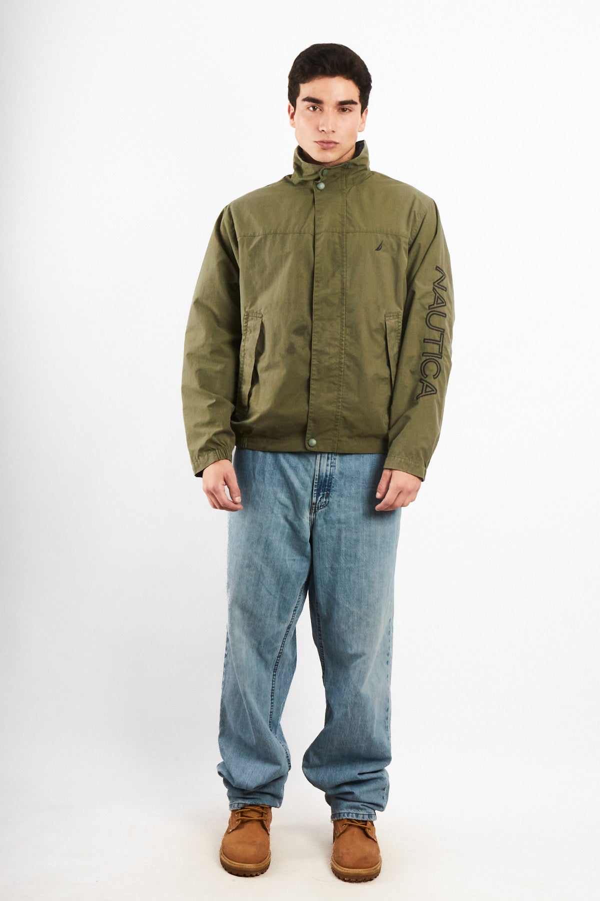 2000 Vintage Nautica Army Green Spellout Jacket (M)