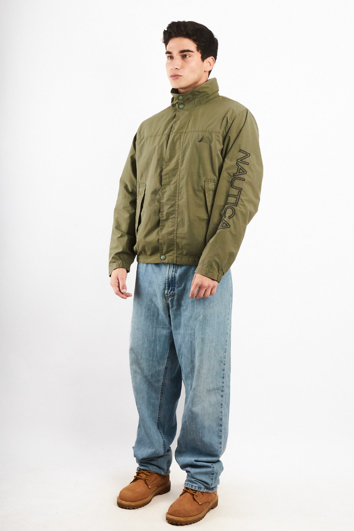 2000 Vintage Nautica Army Green Spellout Jacket (M)