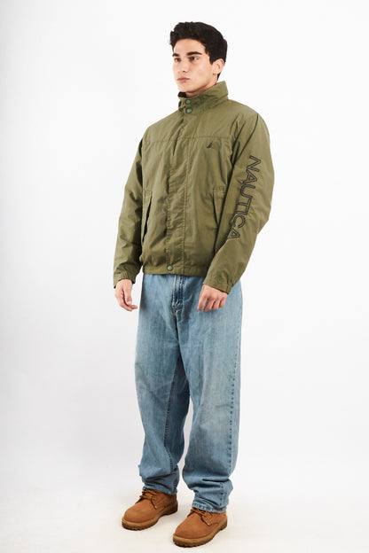 2000 Vintage Nautica Army Green Spellout Jacket (M)