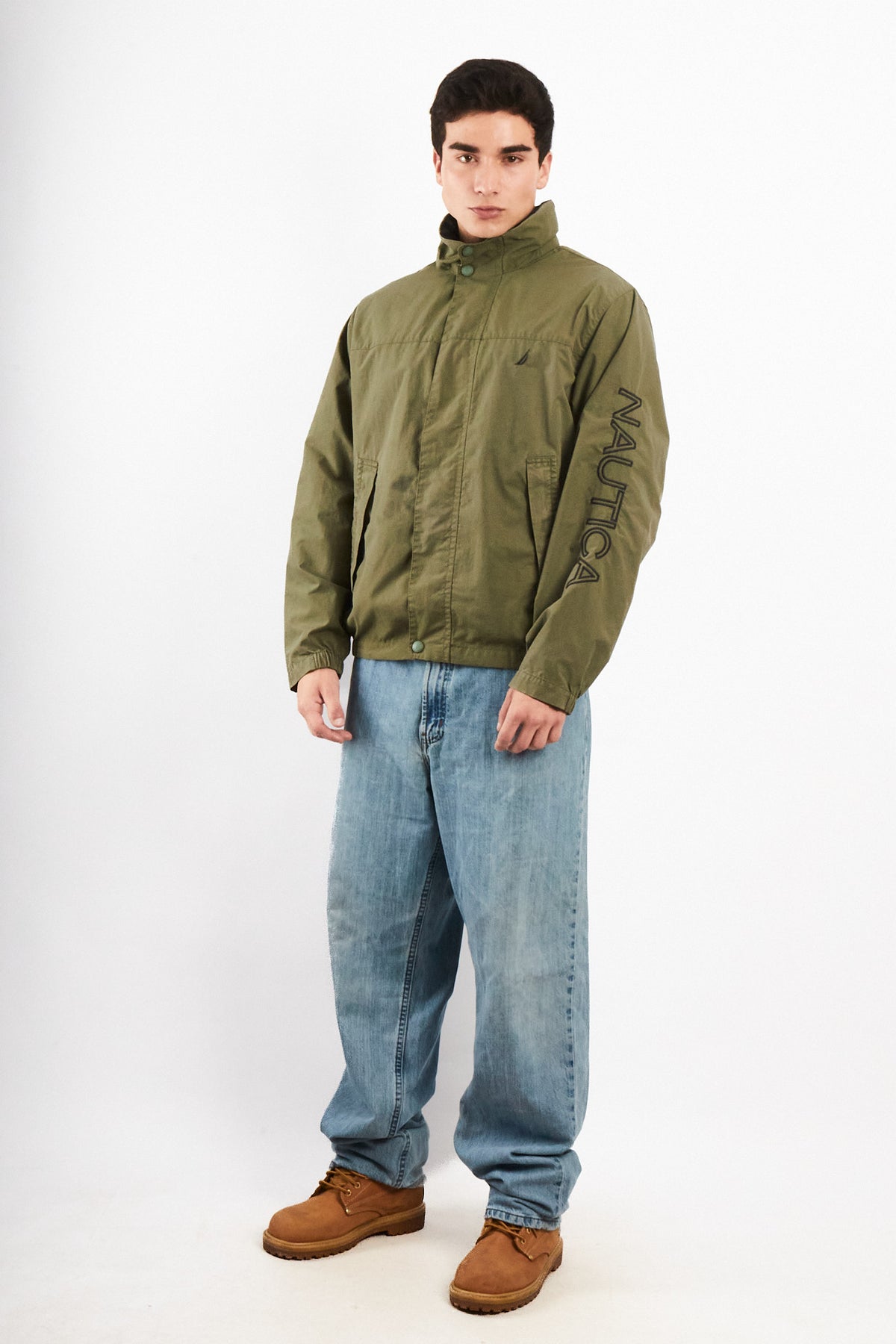 2000 Vintage Nautica Army Green Spellout Jacket (M)