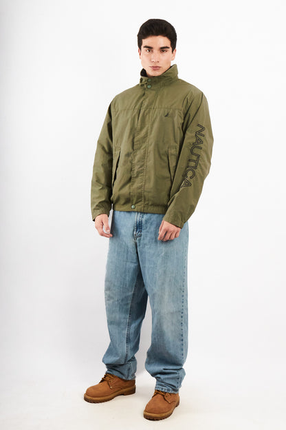 2000 Vintage Nautica Army Green Spellout Jacket (M)