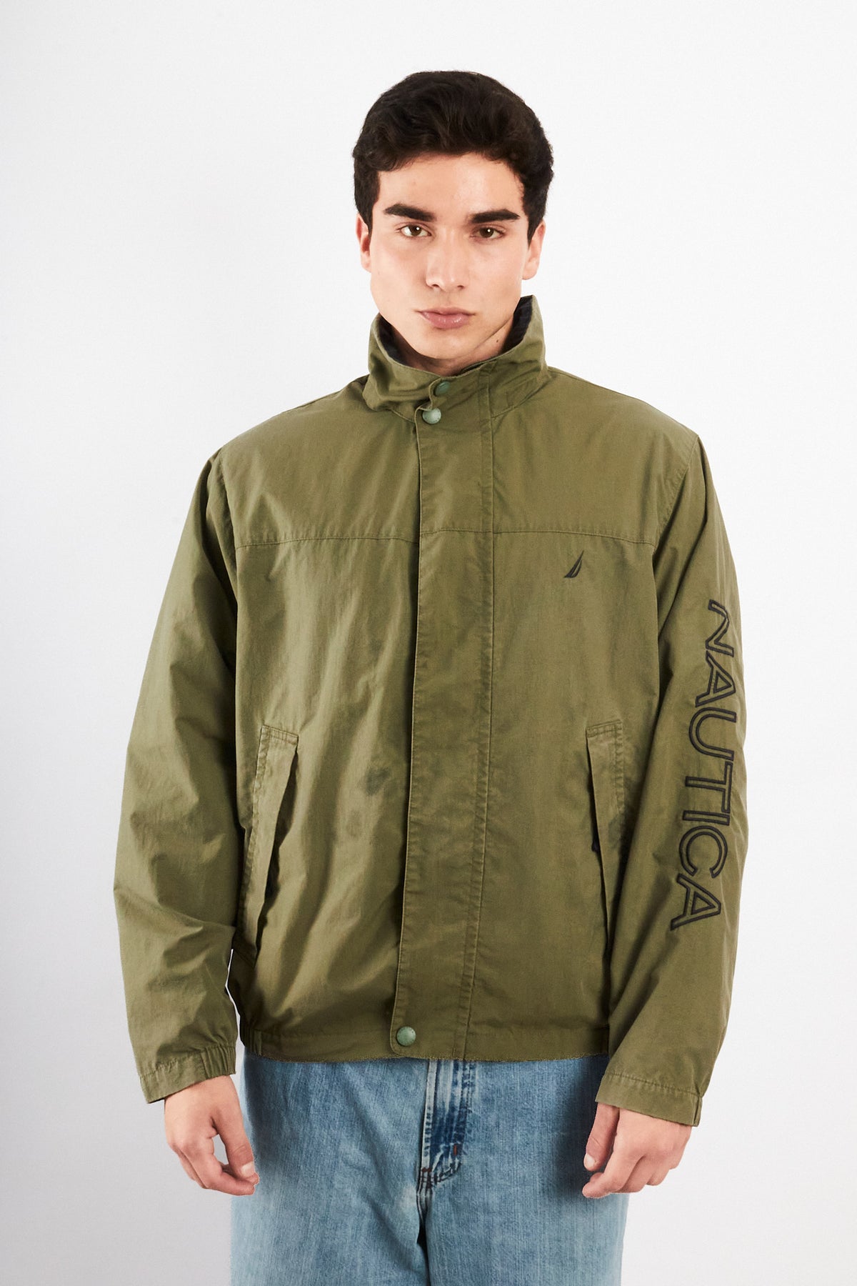 2000 Vintage Nautica Army Green Spellout Jacket (M)