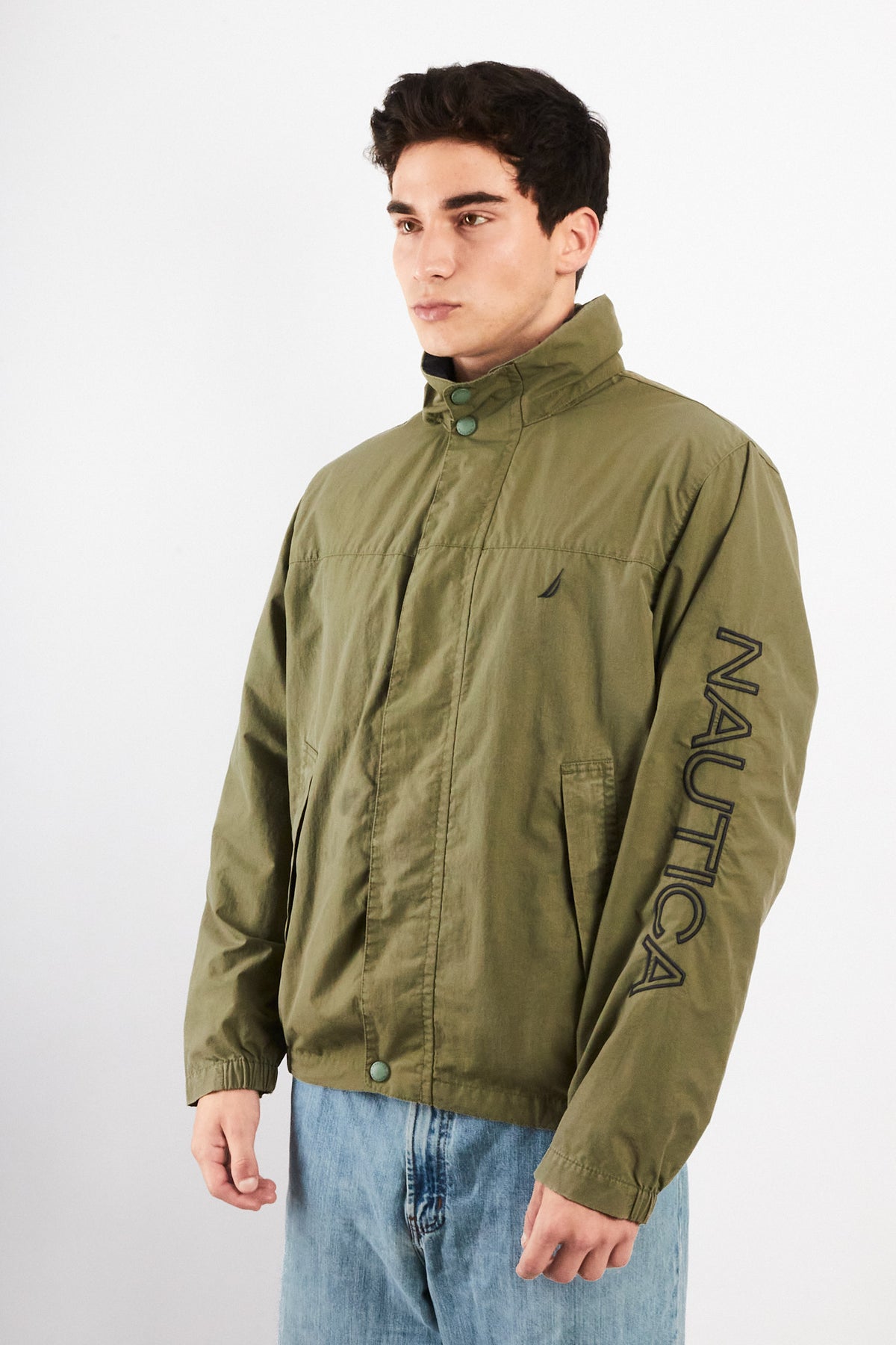 2000 Vintage Nautica Army Green Spellout Jacket (M)