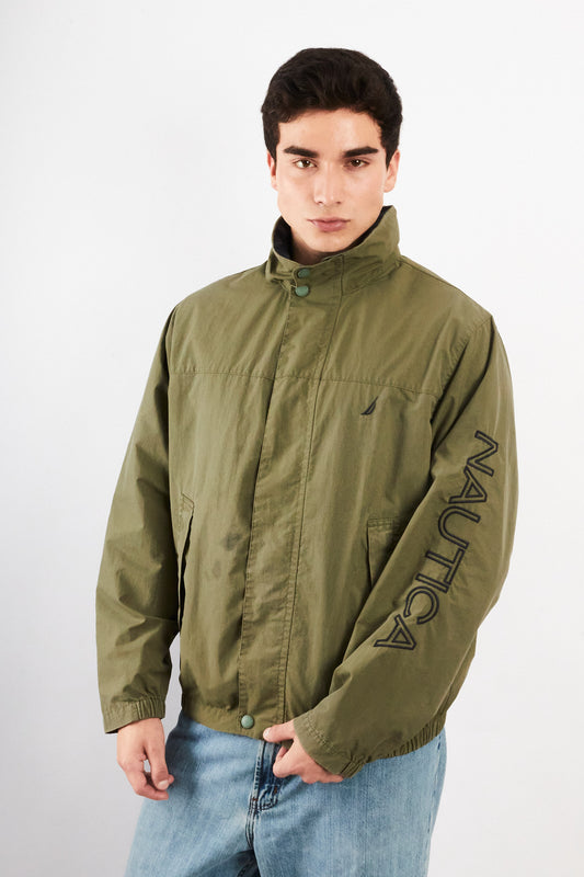 2000 Vintage Nautica Army Green Spellout Jacket (M)