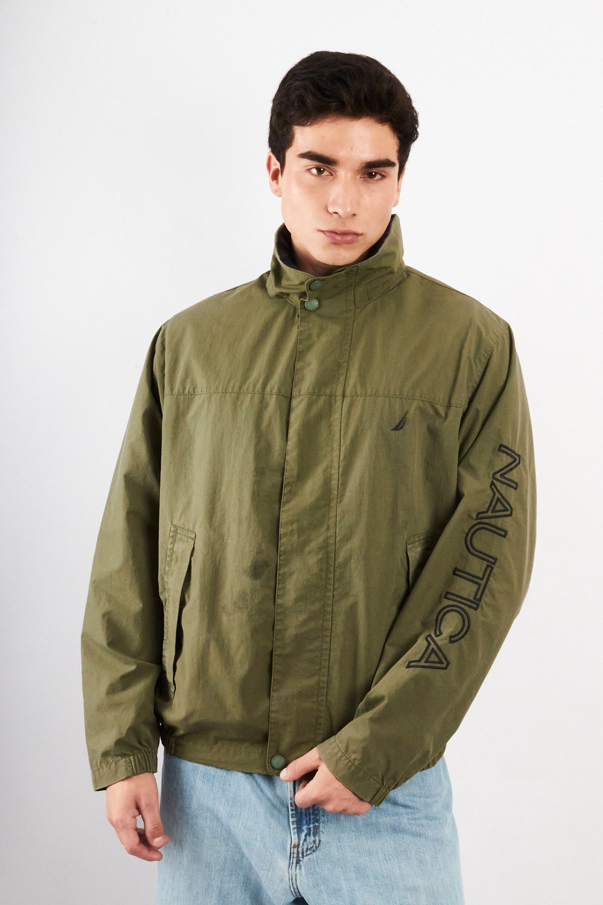 2000 Vintage Nautica Army Green Spellout Jacket (M)