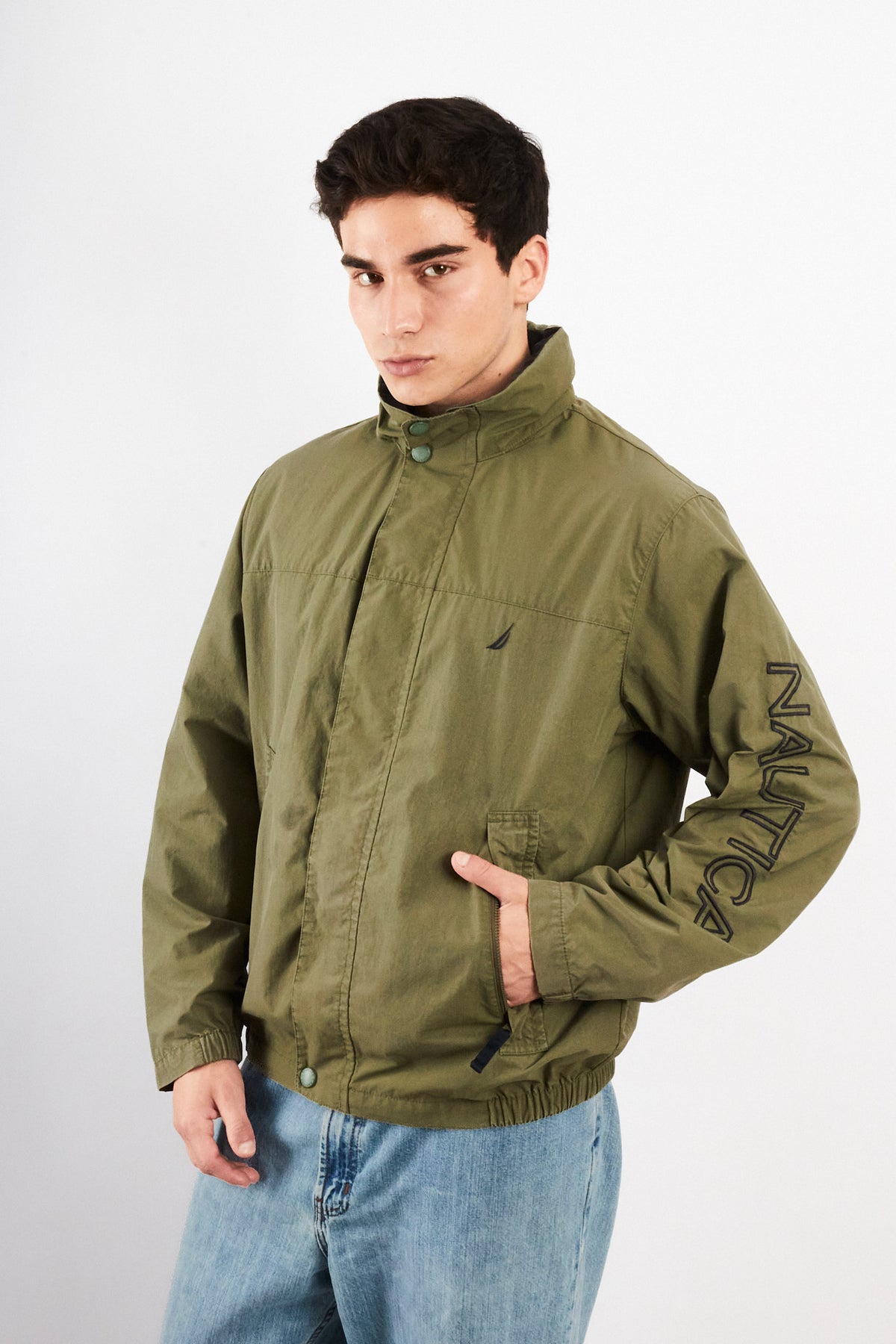 2000 Vintage Nautica Army Green Spellout Jacket (M)