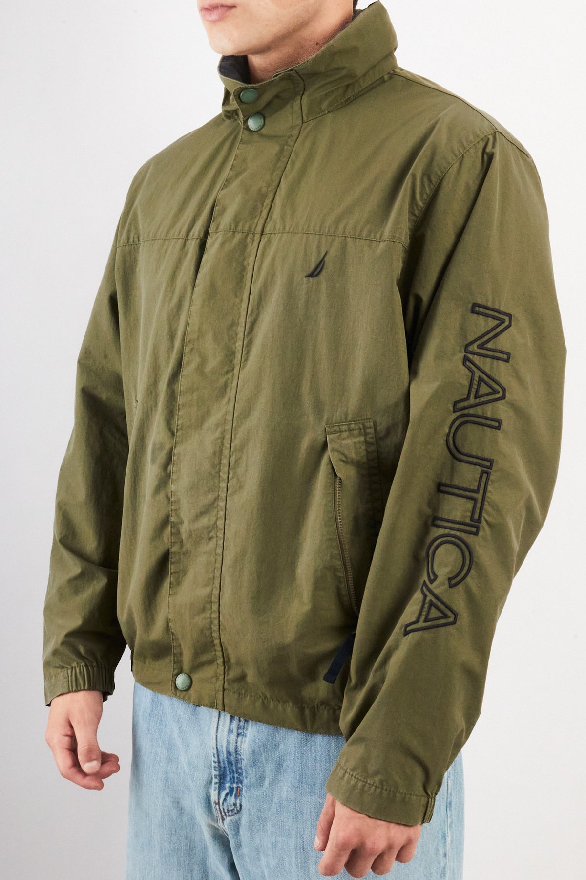 2000 Vintage Nautica Army Green Spellout Jacket (M)