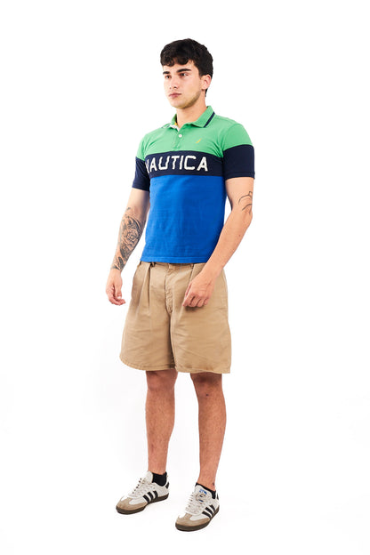 2000 Nautica Colorblock Big Logo Polo Shirt (S)