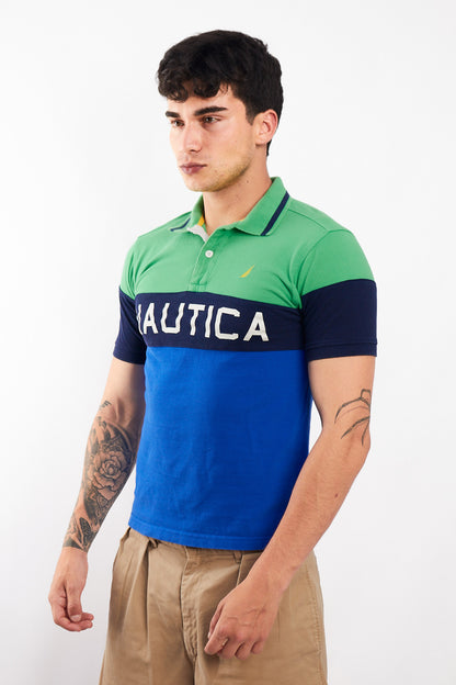 2000 Nautica Colorblock Big Logo Polo Shirt (S)