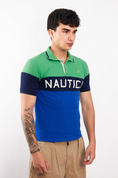 2000 Nautica Colorblock Big Logo Polo Shirt (S)