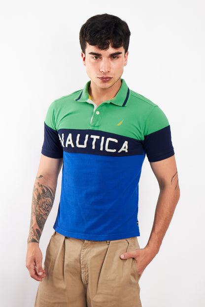 2000 Nautica Colorblock Big Logo Polo Shirt (S)