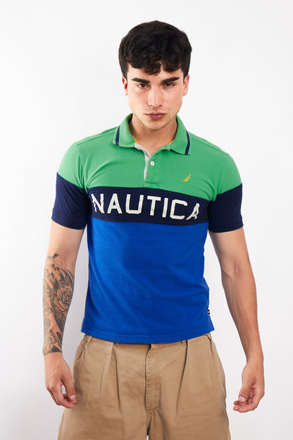 2000 Nautica Colorblock Big Logo Polo Shirt (S)