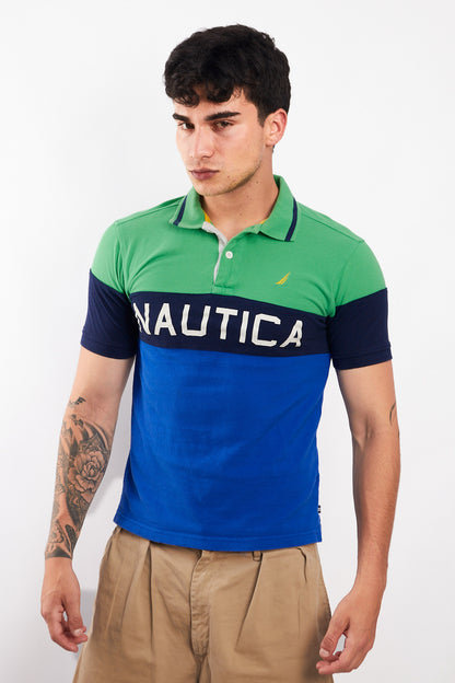 2000 Nautica Colorblock Big Logo Polo Shirt (S)