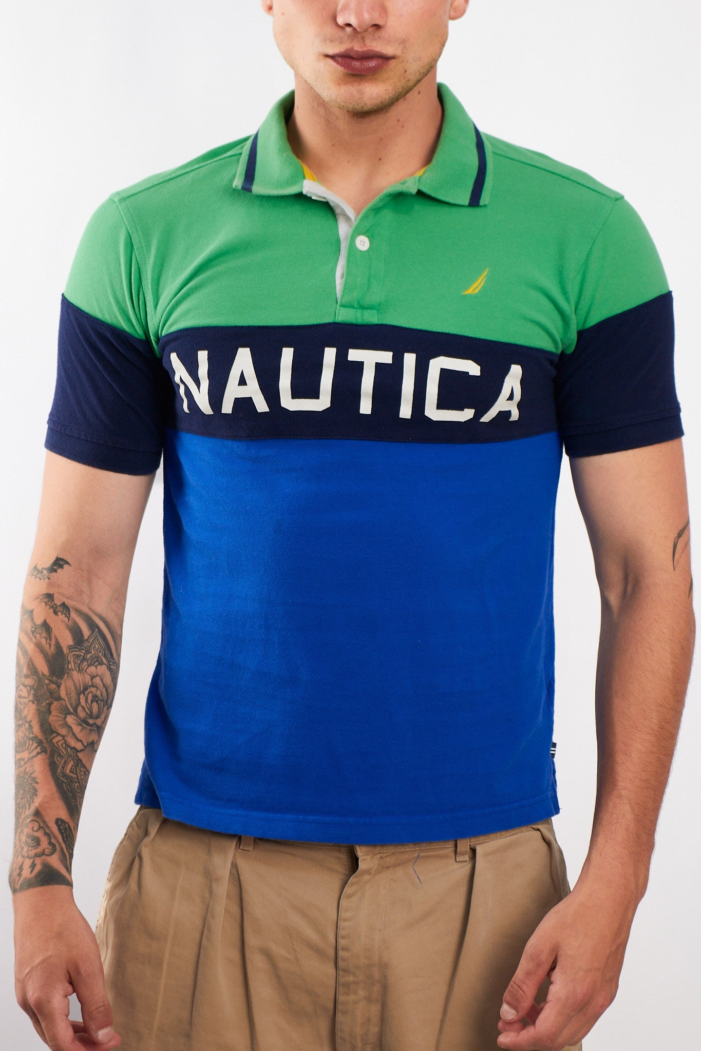 2000 Nautica Colorblock Big Logo Polo Shirt (S)