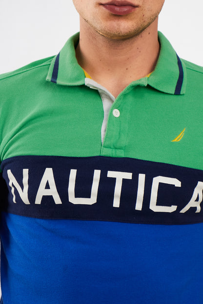 2000 Nautica Colorblock Big Logo Polo Shirt (S)