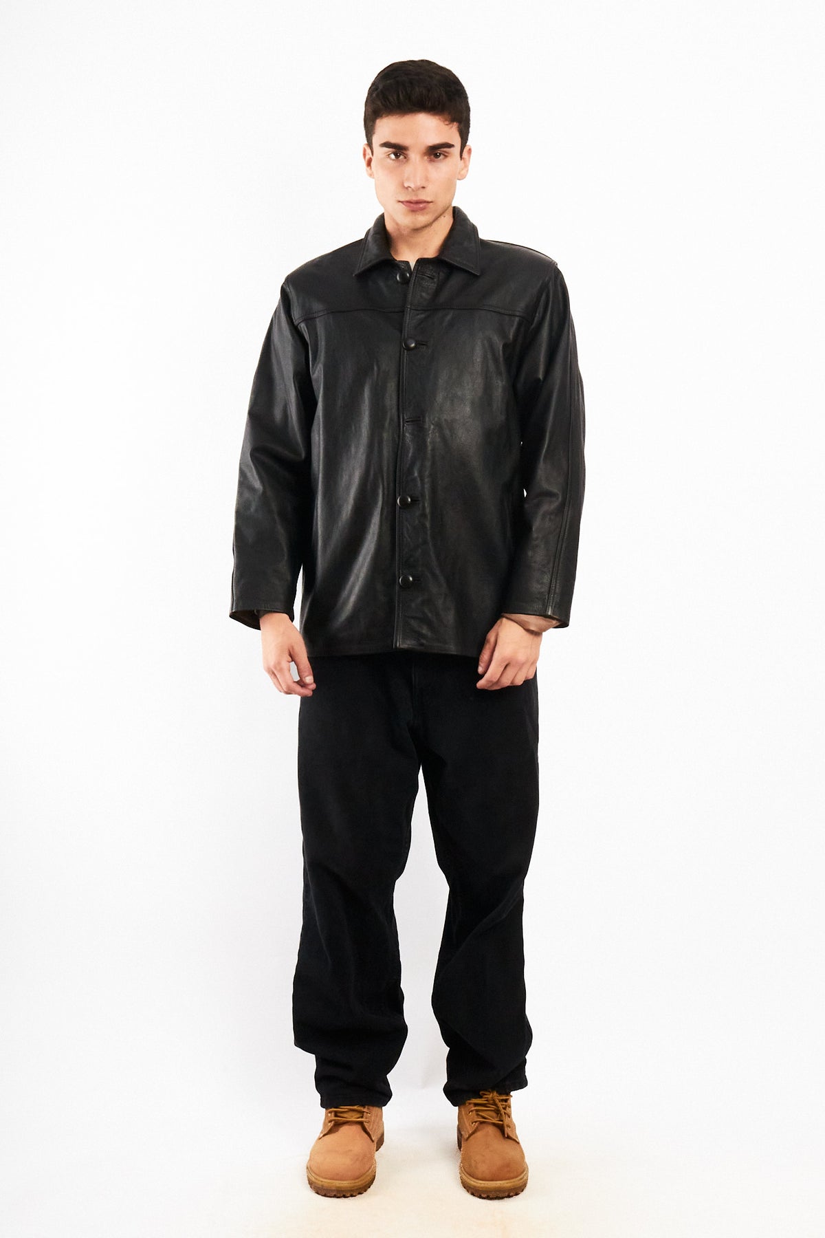 2000 Vintage Black Leather Trench Coat (M/L)