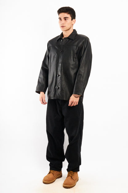 2000 Vintage Black Leather Trench Coat (M/L)