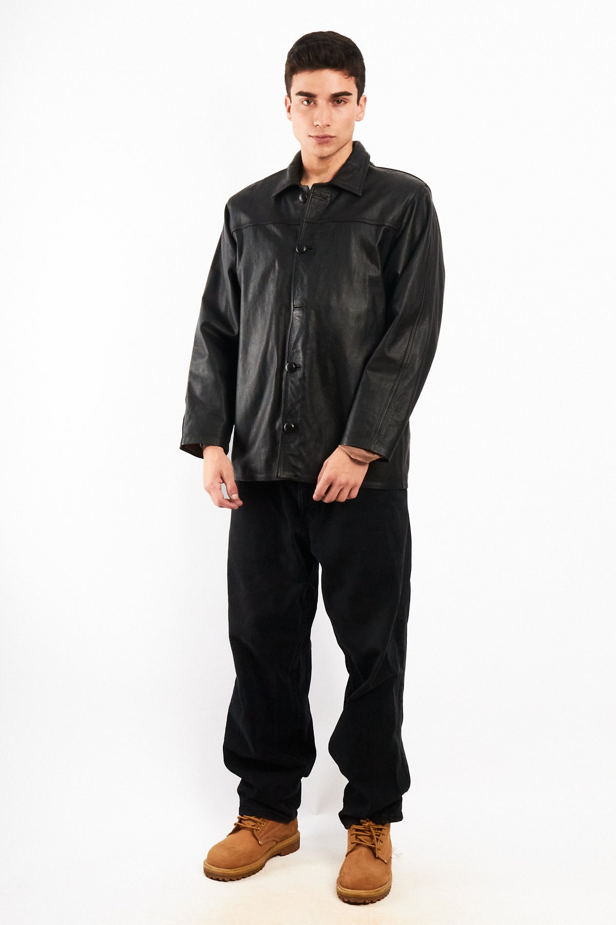 2000 Vintage Black Leather Trench Coat (M/L)