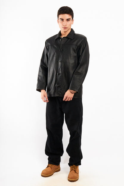 2000 Vintage Black Leather Trench Coat (M/L)