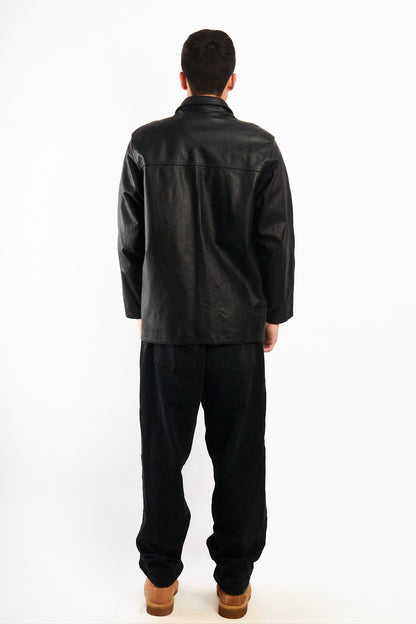 2000 Vintage Black Leather Trench Coat (M/L)