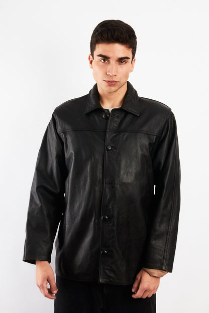 2000 Vintage Black Leather Trench Coat (M/L)