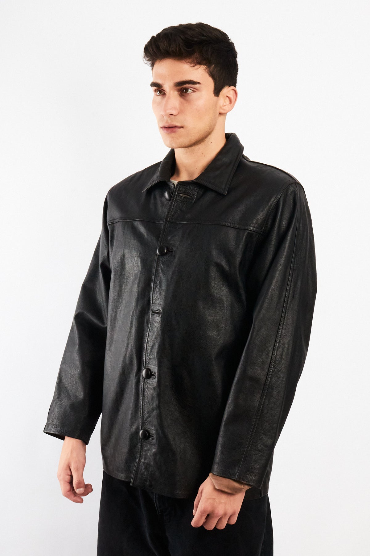 2000 Vintage Black Leather Trench Coat (M/L)