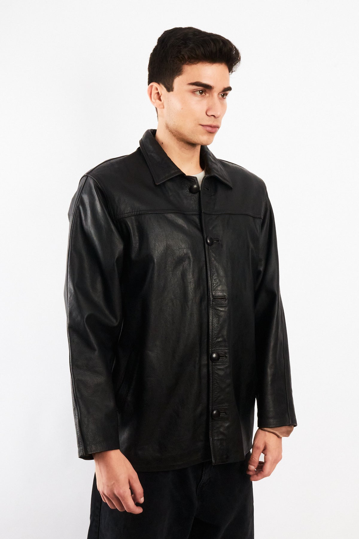 2000 Vintage Black Leather Trench Coat (M/L)